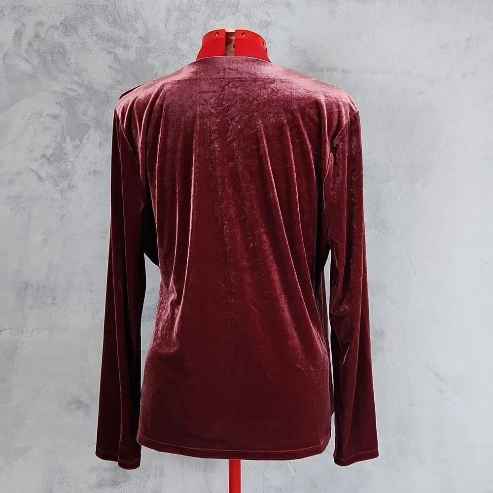 Talbots Velvet Wrap Top XL Burgundy Long Sleeve Stretch Blouse Elegant Holiday - Picture 3 of 9